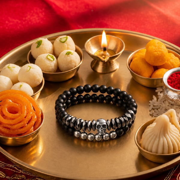 The Perfect Rakhi Gift For Every Brother – LAVA SKULL DOUBLE TROUBLE - Premium Beads Bracelets With Timeless Style (7inch)