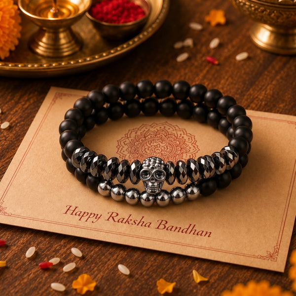 The Perfect Rakhi Gift For Every Brother – LAVA SKULL DOUBLE TROUBLE - Premium Beads Bracelets With Timeless Style (7inch)