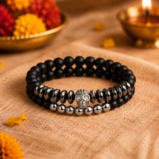 THE MEN THING Bead Bracelet The Perfect Rakhi Gift For Every Brother – LAVA SKULL DOUBLE TROUBLE - Premium Beads Bracelets With Timeless Style (7inch)