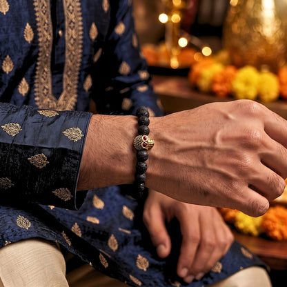 THE MEN THING Bead Bracelet The Perfect Rakhi Gift For Every Brother – LAVA SKULL RED EYE - Premium Beads Bracelets With Timeless Style (7inch)