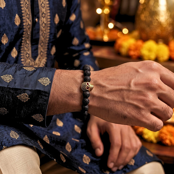 The Perfect Rakhi Gift For Every Brother – LAVA SKULL RED EYE - Premium Beads Bracelets With Timeless Style (7inch)