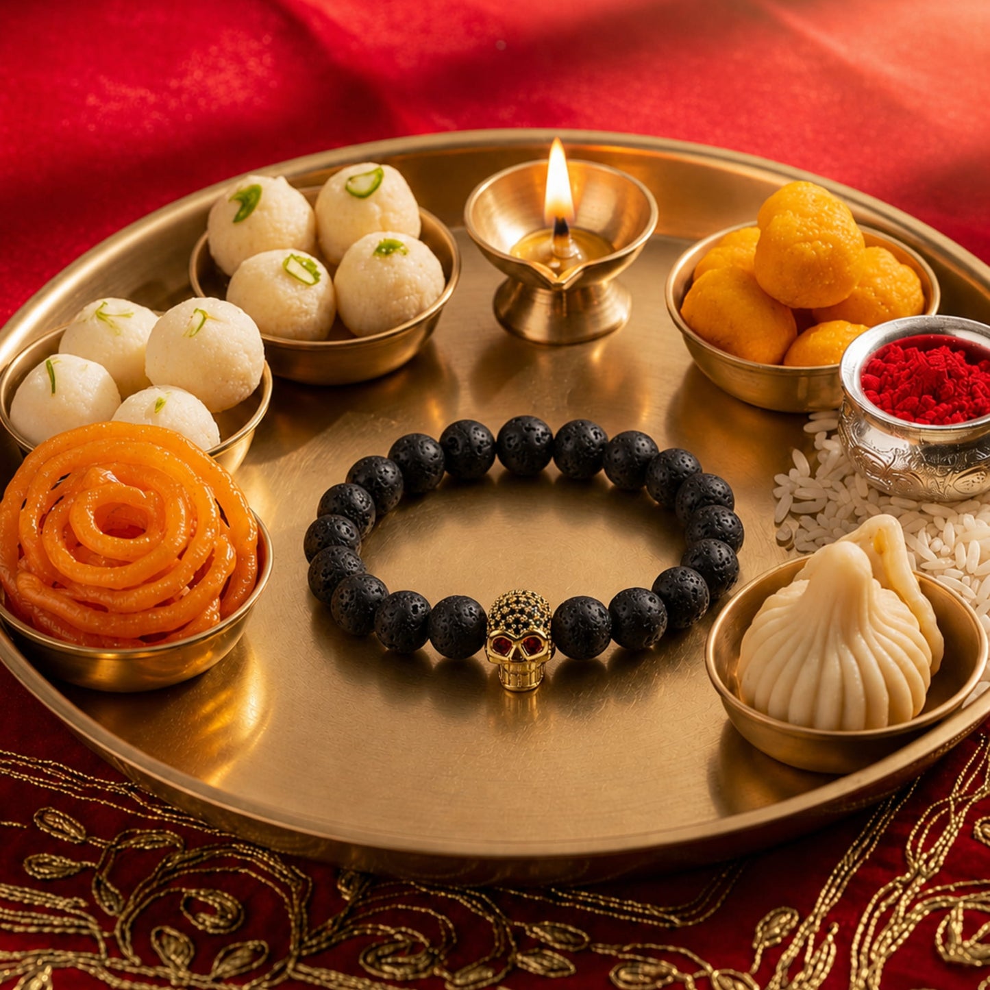THE MEN THING Bead Bracelet The Perfect Rakhi Gift For Every Brother – LAVA SKULL RED EYE - Premium Beads Bracelets With Timeless Style (7inch)