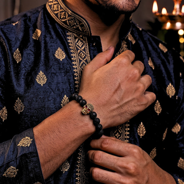 The Perfect Rakhi Gift For Every Brother – LAVA SKULL RED EYE - Premium Beads Bracelets With Timeless Style (7inch)