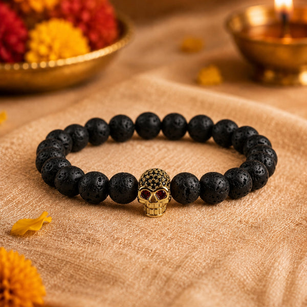 The Perfect Rakhi Gift For Every Brother – LAVA SKULL RED EYE - Premium Beads Bracelets With Timeless Style (7inch)