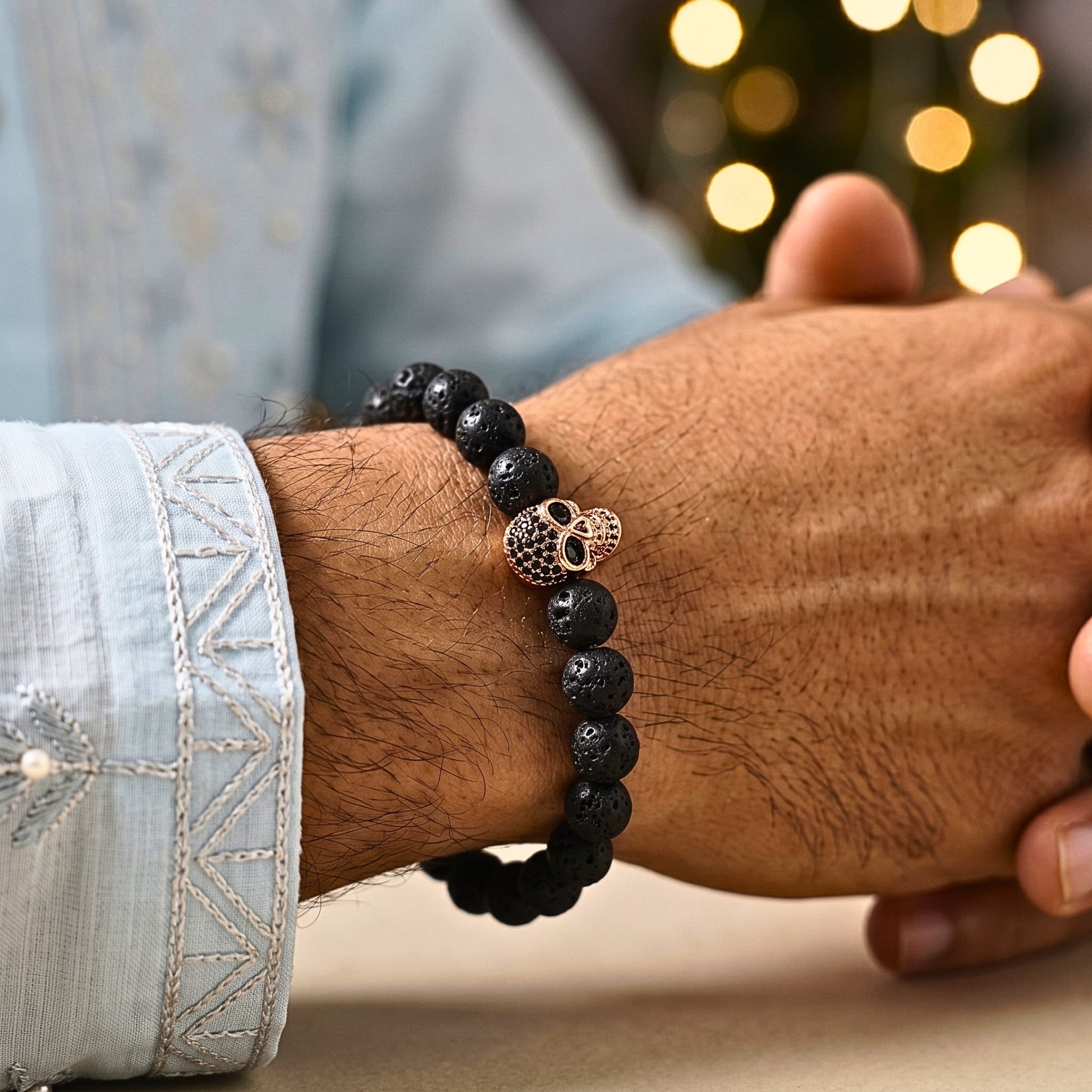 THE MEN THING Bead Bracelet The Perfect Rakhi Gift For Every Brother – LAVA SKULL ROSE GOLD TONE - Premium Beads Bracelets With Timeless Style (7inch)