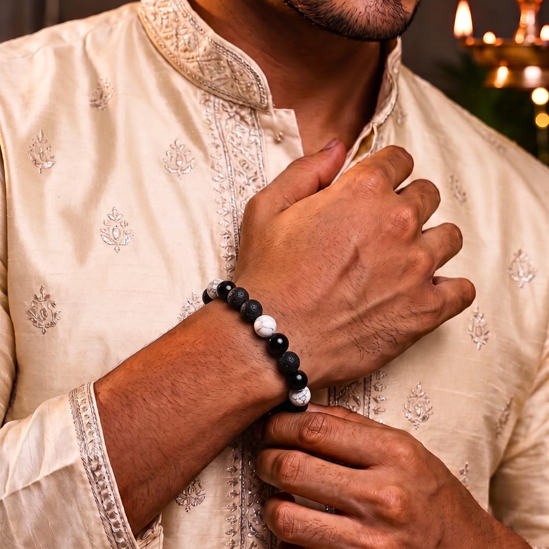 THE MEN THING Bead Bracelet The Perfect Rakhi Gift For Every Brother – MAGIC NIGHT - Premium Beads Bracelets With Timeless Style (Adjustable)