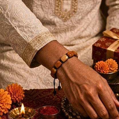 THE MEN THING Bead Bracelet The Perfect Rakhi Gift For Every Brother – MOSAIC SQUARE - Premium Beads with Natural Stone Bracelets With Timeless Style (Adjustable)