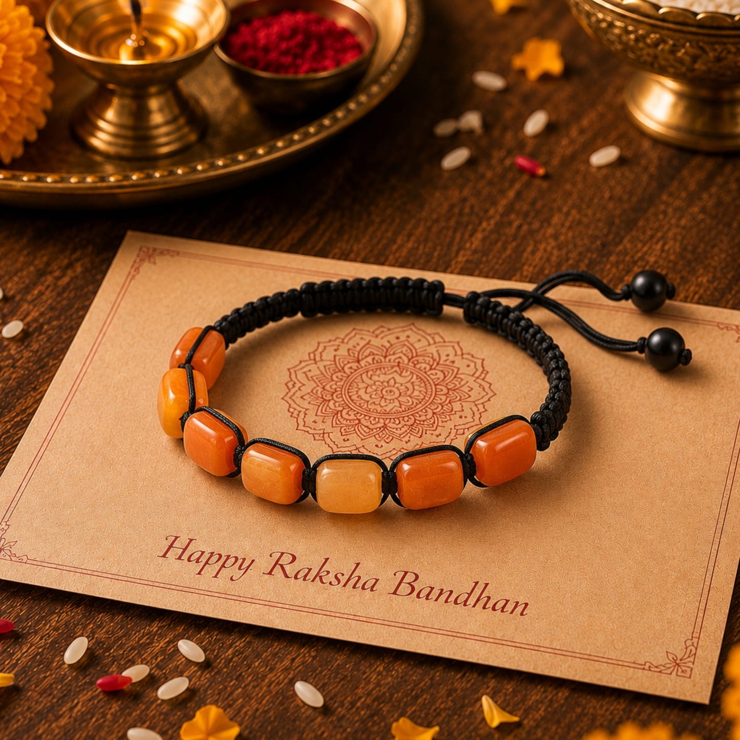 THE MEN THING Bead Bracelet The Perfect Rakhi Gift For Every Brother – MOSAIC SQUARE - Premium Beads with Natural Stone Bracelets With Timeless Style (Adjustable)