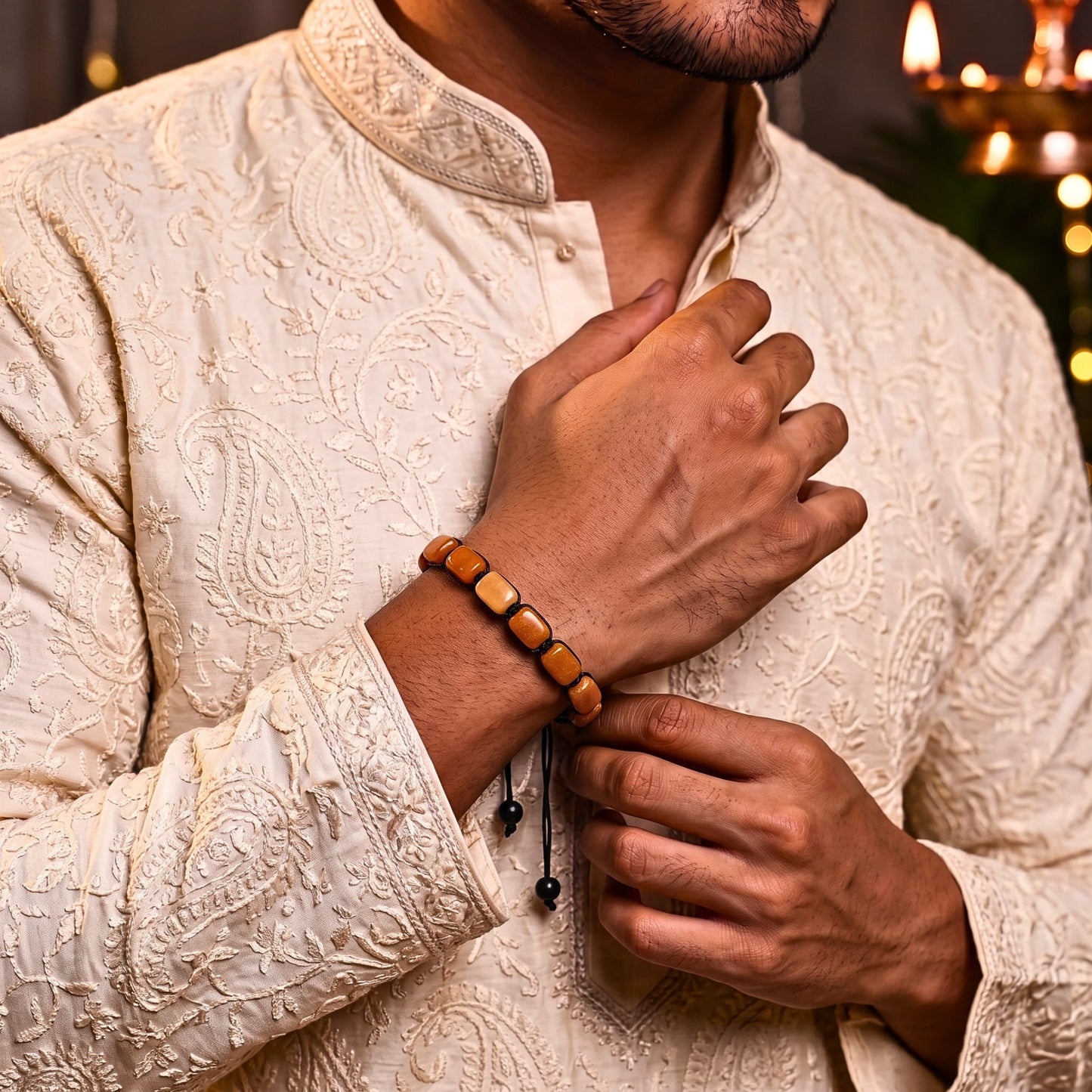 THE MEN THING Bead Bracelet The Perfect Rakhi Gift For Every Brother – MOSAIC SQUARE - Premium Beads with Natural Stone Bracelets With Timeless Style (Adjustable)