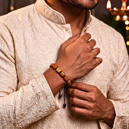 THE MEN THING Bead Bracelet The Perfect Rakhi Gift For Every Brother – MOSAIC SQUARE - Premium Beads with Natural Stone Bracelets With Timeless Style (Adjustable)
