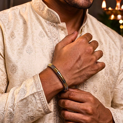 THE MEN THING Bead Bracelet The Perfect Rakhi Gift For Every Brother – SLEEK ITALY - Gold & Silver Tone - Premium Steel Beads Bracelets With Timeless Style (8inch)