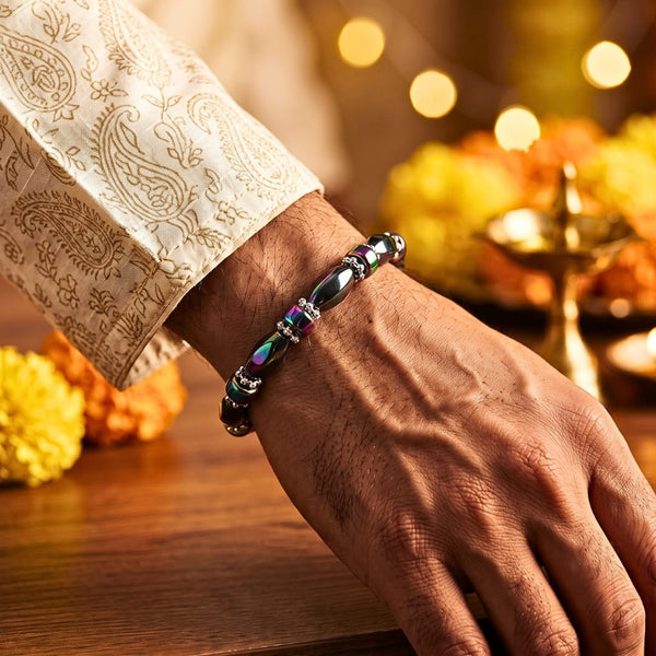 The Perfect Rakhi Gift For Every Brother – SOLACE BLACK - Premium Beads with Natural Stone Bracelets With Timeless Style (7inch)