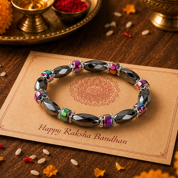 The Perfect Rakhi Gift For Every Brother – SOLACE BLACK - Premium Beads with Natural Stone Bracelets With Timeless Style (7inch)