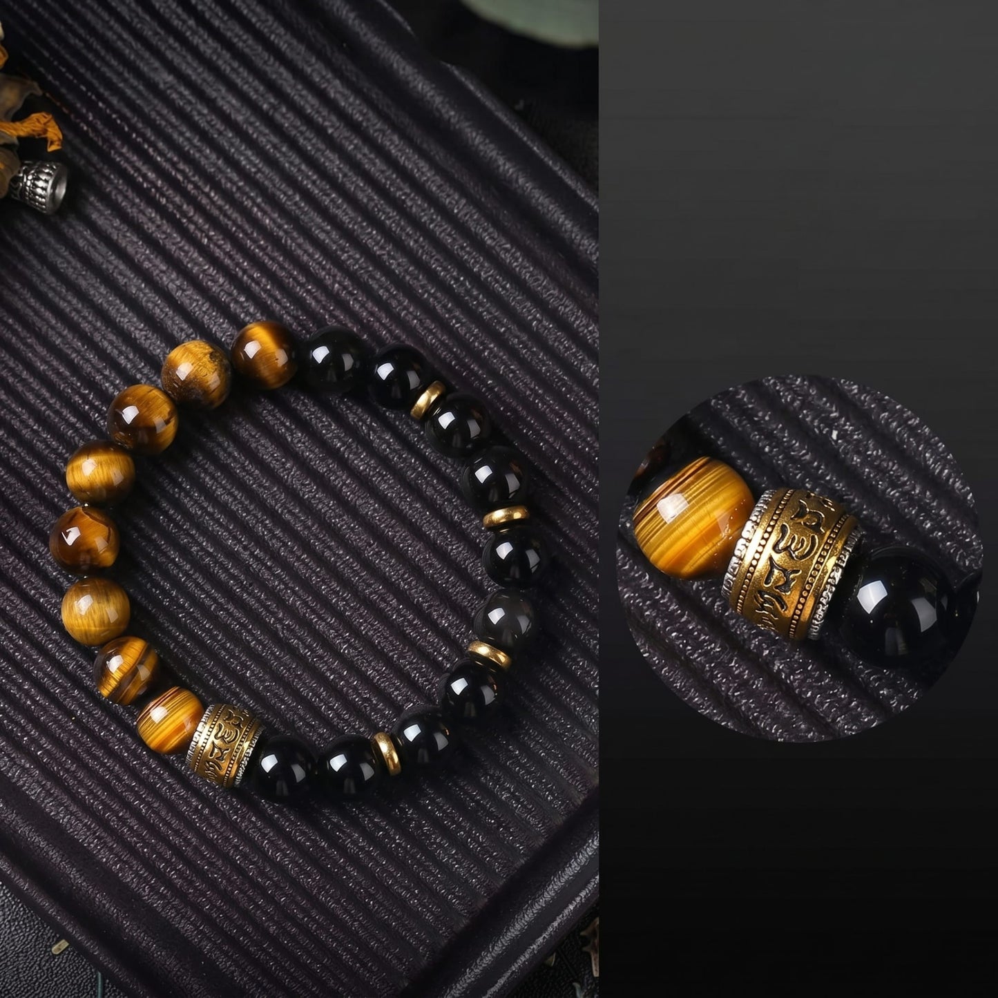 THE MEN THING Bead Bracelet TIGER ROYAL - 12mm Beads Bracelet with Natural Stone Adjustable Bracelet for Men & Boys