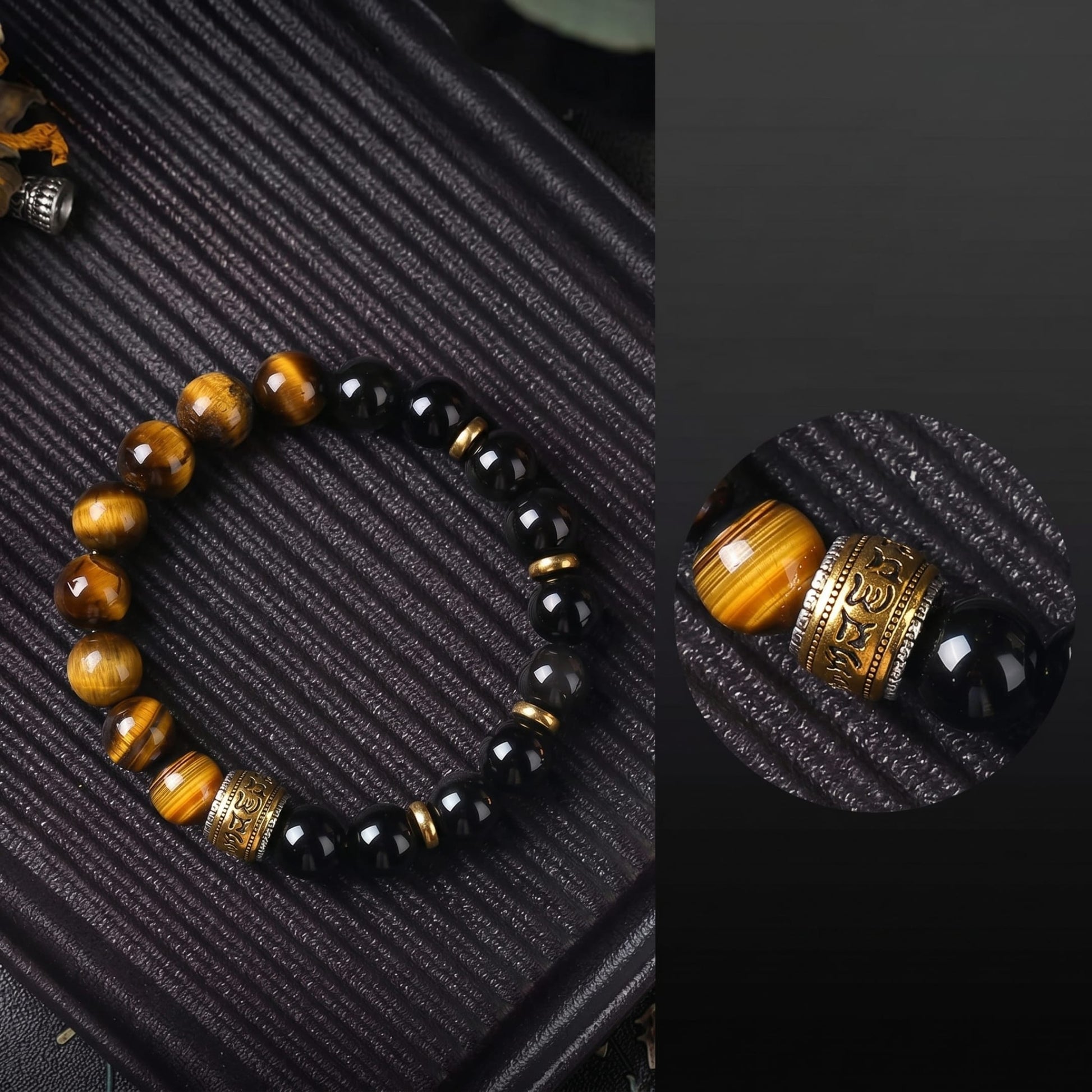 THE MEN THING Bead Bracelet TIGER ROYAL - 12mm Beads Bracelet with Natural Stone Adjustable Bracelet for Men & Boys