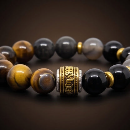 THE MEN THING Bead Bracelet TIGER ROYAL - 12mm Beads Bracelet with Natural Stone Adjustable Bracelet for Men & Boys