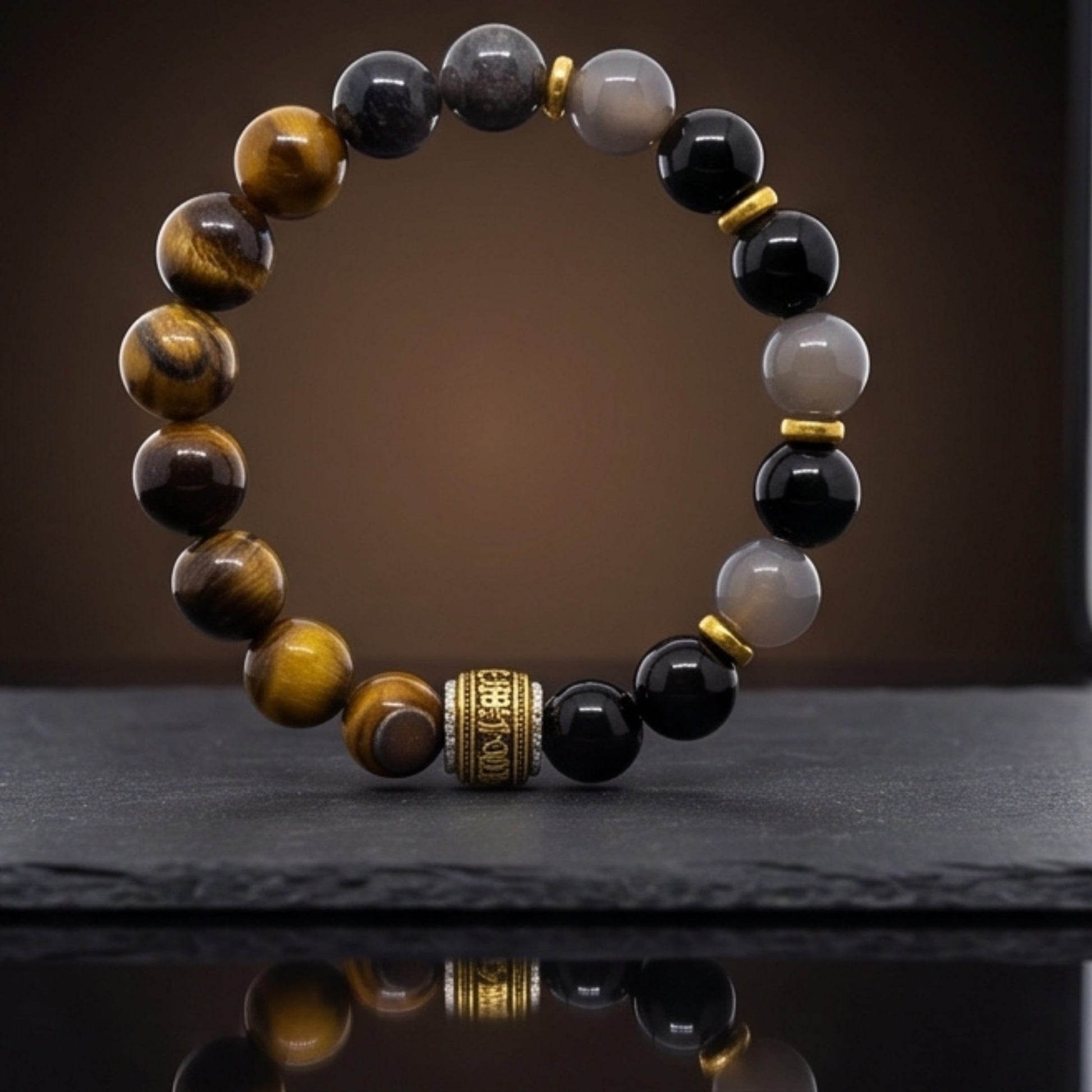 THE MEN THING Bead Bracelet TIGER ROYAL - 12mm Beads Bracelet with Natural Stone Adjustable Bracelet for Men & Boys