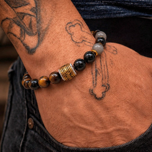 THE MEN THING Bead Bracelet TIGER ROYAL - 12mm Beads Bracelet with Natural Stone Adjustable Bracelet for Men & Boys