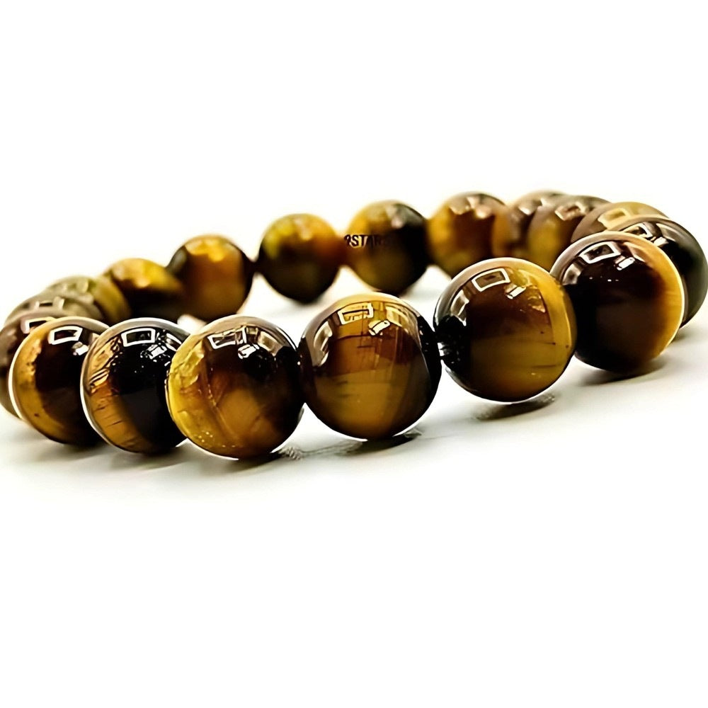 THE MEN THING Bead Bracelet TIGORA TIGERS EYE - 12mm Beads Bracelet with Natural Stone - Adjustable Bracelet
