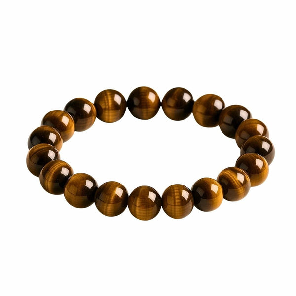 TIGORA TIGERS EYE - 12mm Beads Bracelet with Natural Stone - Adjustable Bracelet