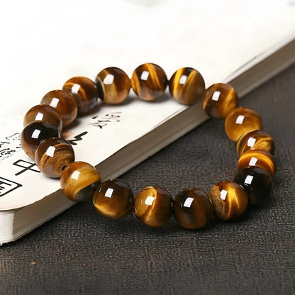 THE MEN THING Bead Bracelet TIGORA TIGERS EYE - 12mm Beads Bracelet with Natural Stone - Adjustable Bracelet