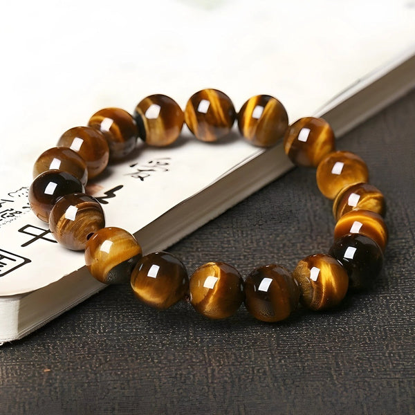 TIGORA TIGERS EYE - 12mm Beads Bracelet with Natural Stone - Adjustable Bracelet