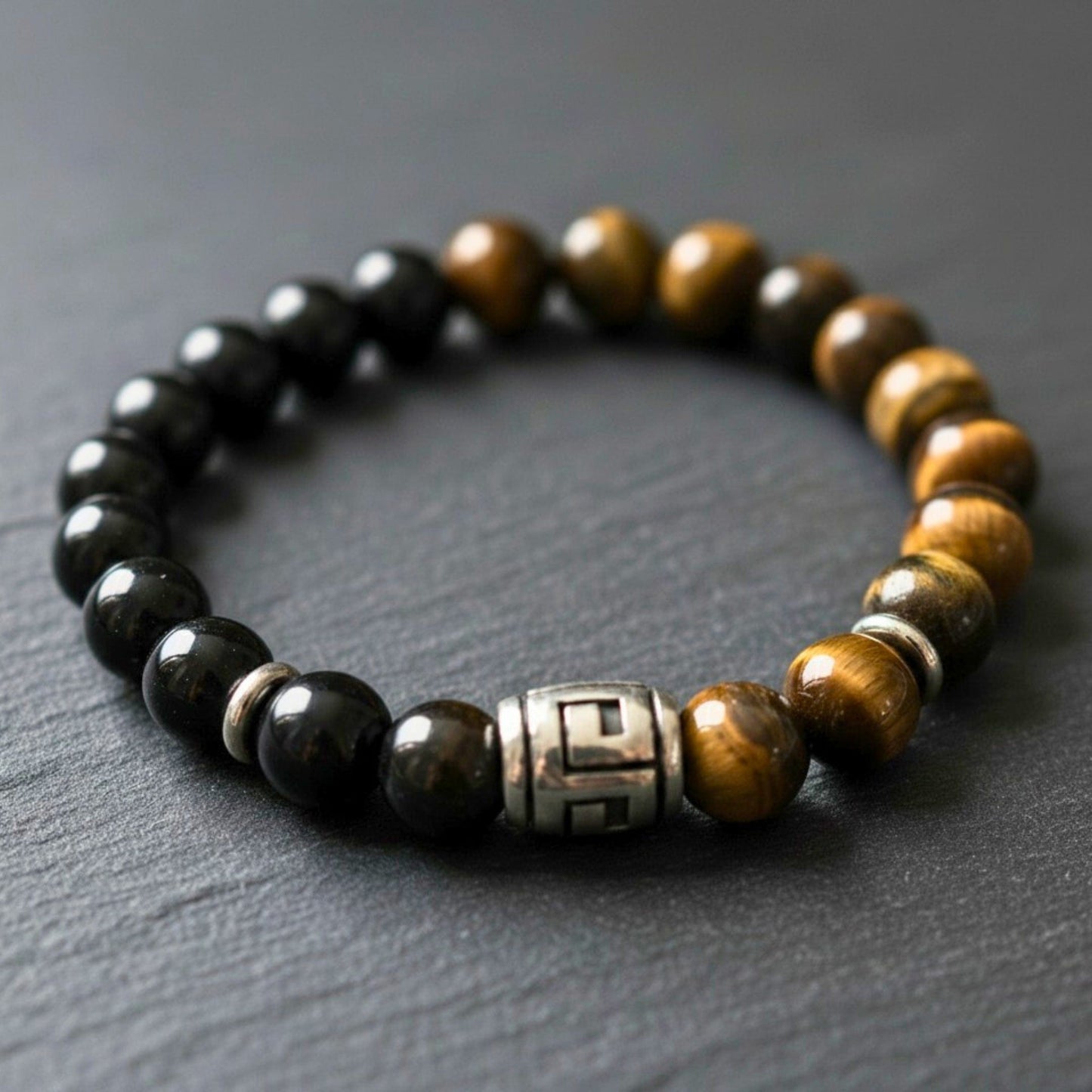 THE MEN THING Bead Bracelet TIGRANE - 12mm Beads Bracelet with Natural Stone - Adjustable Bracelet