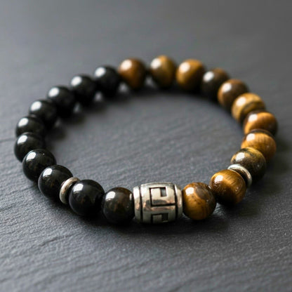 THE MEN THING Bead Bracelet TIGRANE - 12mm Beads Bracelet with Natural Stone - Adjustable Bracelet