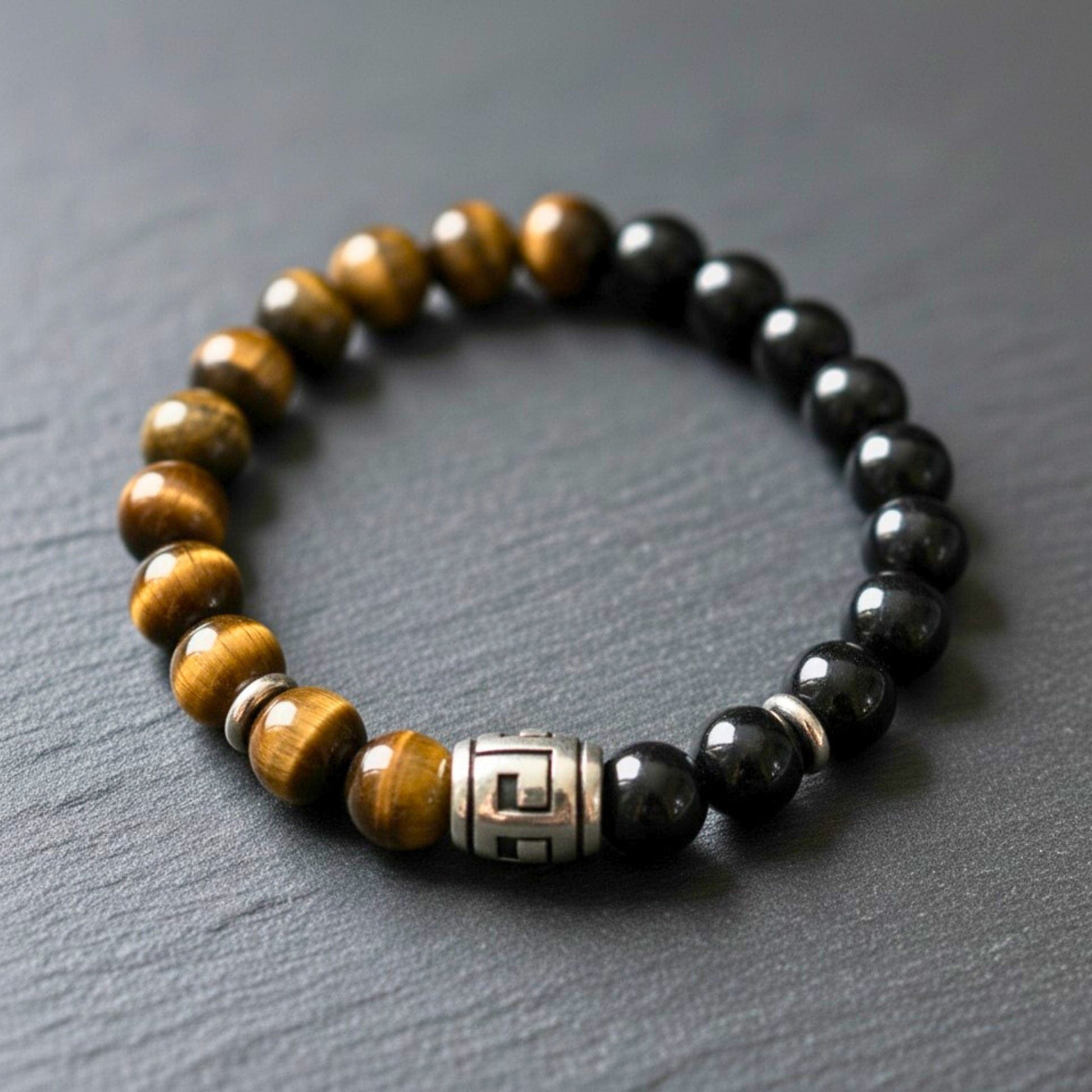 THE MEN THING Bead Bracelet TIGRANE - 12mm Beads Bracelet with Natural Stone - Adjustable Bracelet