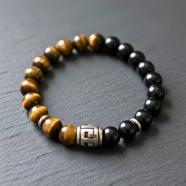 TIGRANE - 12mm Beads Bracelet with Natural Stone - Adjustable Bracelet