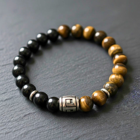 THE MEN THING Bead Bracelet TIGRANE - 12mm Beads Bracelet with Natural Stone - Adjustable Bracelet