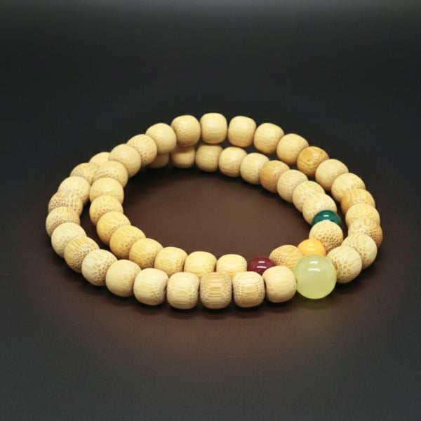 TRANQUIL AURA  - 10mm Wooden Beads Bracelet with Natural Stone - Adjustable Bracelet