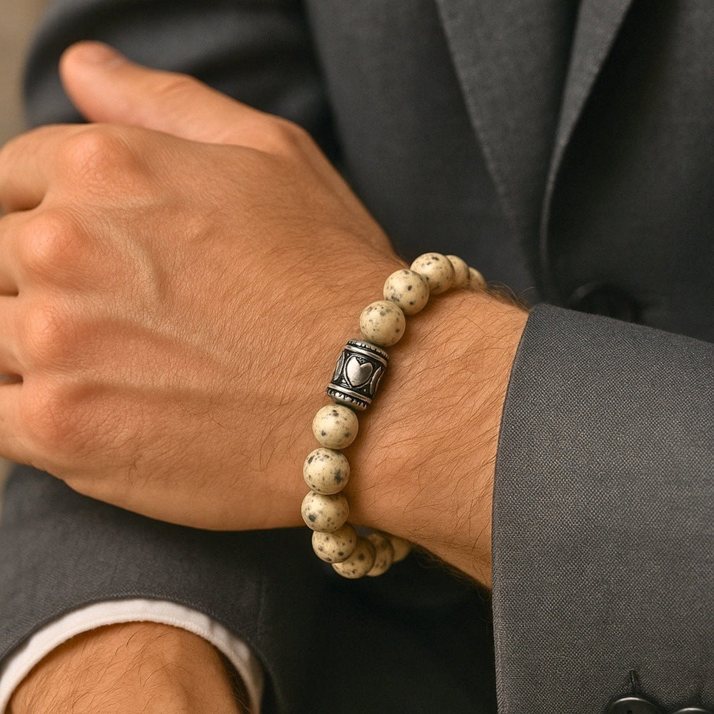 THE MEN THING Bead Bracelet TRANQUIL TERRA - 12mm Beads Bracelet with Natural Stone - Adjustable Bracelet