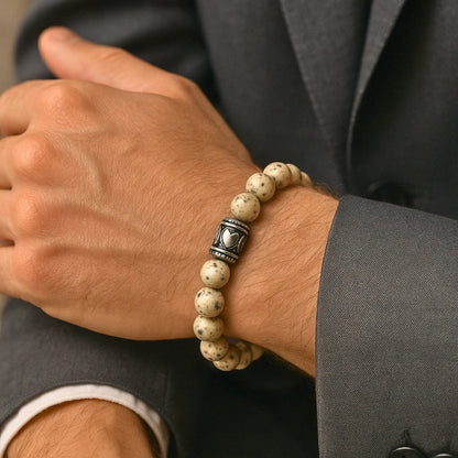THE MEN THING Bead Bracelet TRANQUIL TERRA - 12mm Beads Bracelet with Natural Stone - Adjustable Bracelet