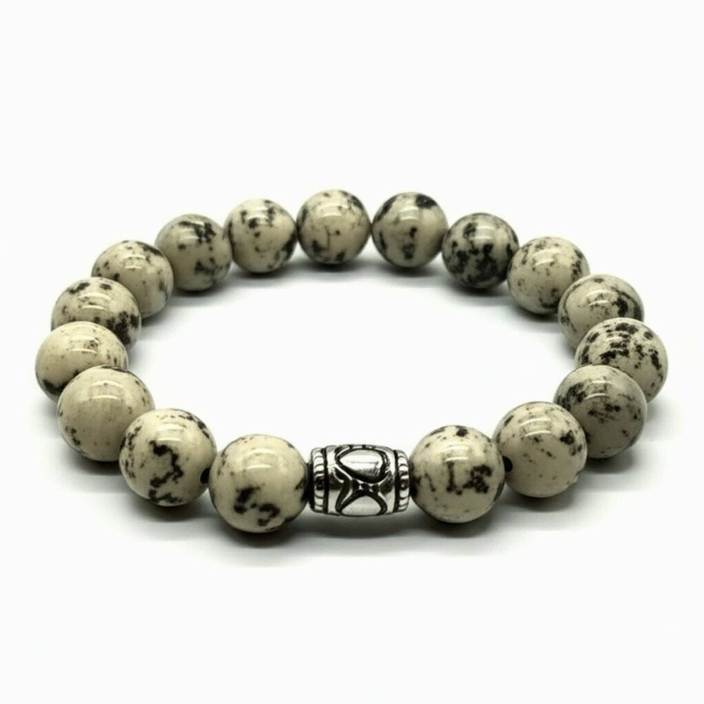THE MEN THING Bead Bracelet TRANQUIL TERRA - 12mm Beads Bracelet with Natural Stone - Adjustable Bracelet