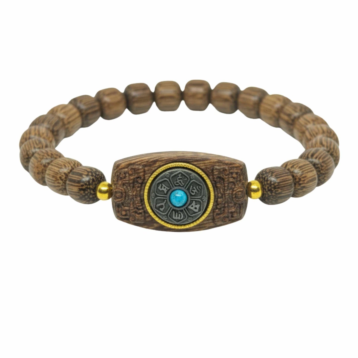THE MEN THING Bead Bracelet TURQUOISE AMULET  - 10mm Wooden Beads Bracelet with Natural Stone - Adjustable Bracelet