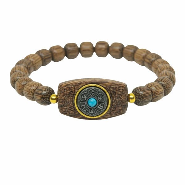TURQUOISE AMULET  - 10mm Wooden Beads Bracelet with Natural Stone - Adjustable Bracelet