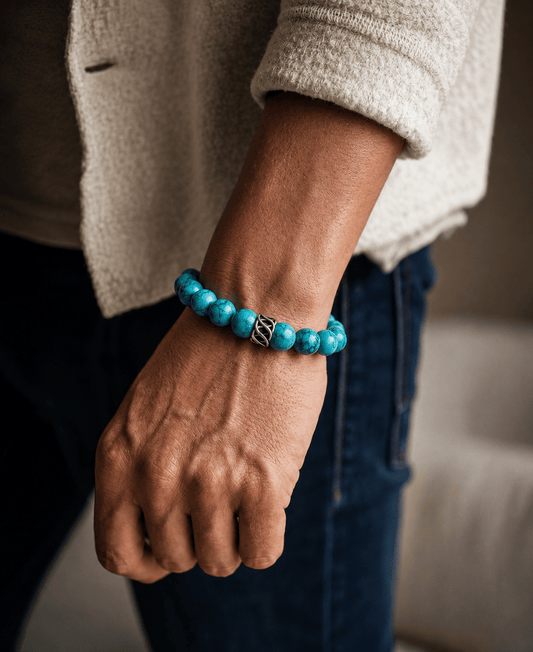 The Men Thing Bead Bracelet TURQUOISE AQUA - 10mm Beads Bracelet with Natural Stone - Adjustable Bracelet
