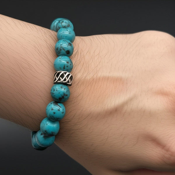TURQUOISE AQUA - 10mm Beads Bracelet with Natural Stone - Adjustable Bracelet