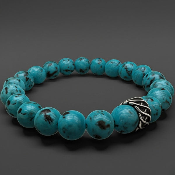 TURQUOISE AQUA - 10mm Beads Bracelet with Natural Stone - Adjustable Bracelet