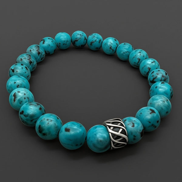 TURQUOISE AQUA - 10mm Beads Bracelet with Natural Stone - Adjustable Bracelet