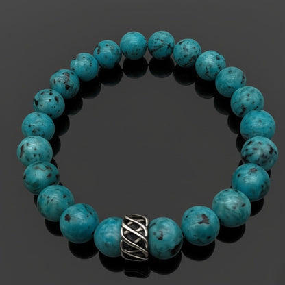 The Men Thing Bead Bracelet TURQUOISE AQUA - 12mm Beads Bracelet with Natural Stone - Adjustable Bracelet