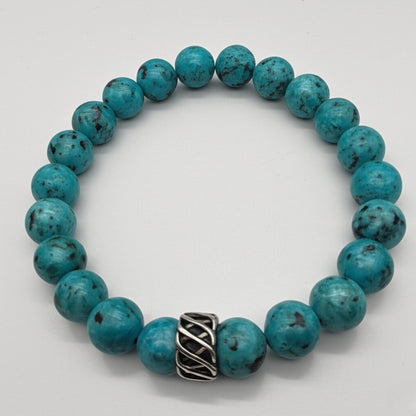 The Men Thing Bead Bracelet TURQUOISE AQUA - 12mm Beads Bracelet with Natural Stone - Adjustable Bracelet