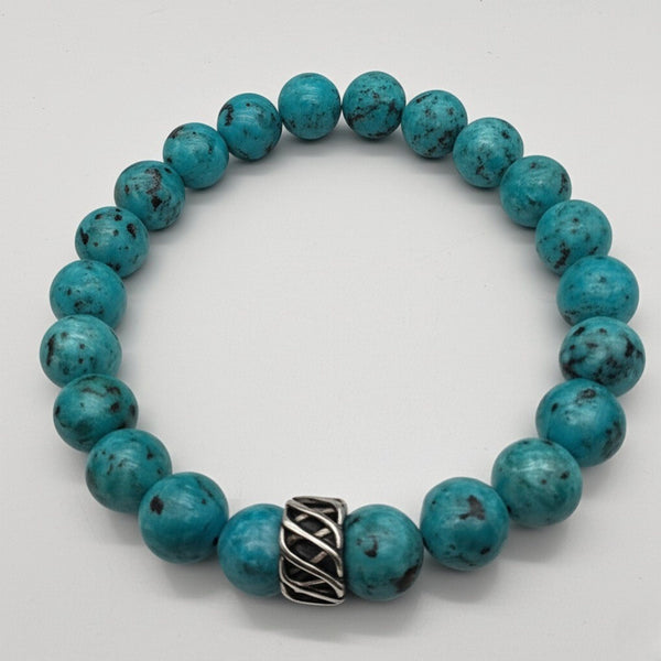 TURQUOISE AQUA - 10mm Beads Bracelet with Natural Stone - Adjustable Bracelet