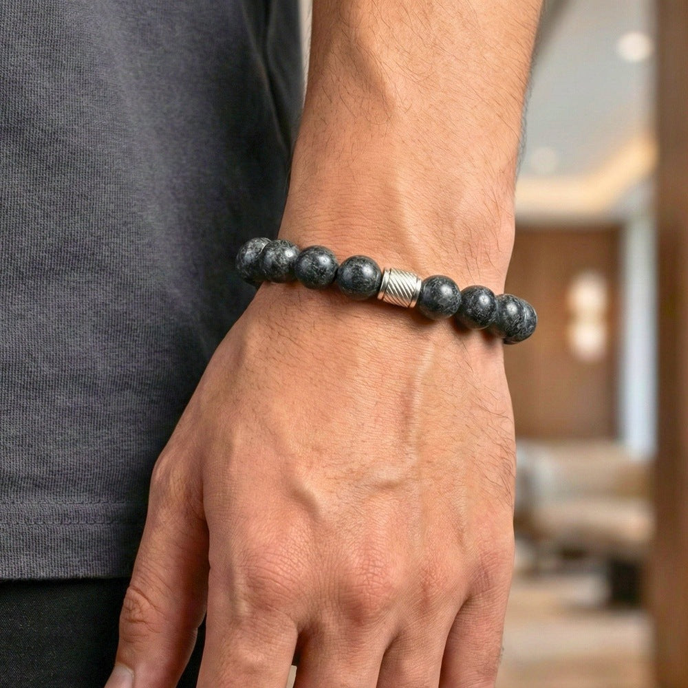 THE MEN THING Bead Bracelet VEYNOR - 12mm Beads Bracelet with Natural Stone - Adjustable Bracelet