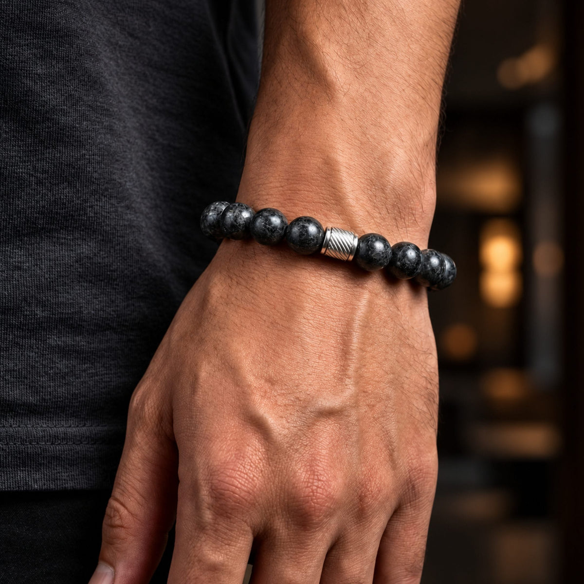 THE MEN THING Bead Bracelet VEYNOR - 12mm Beads Bracelet with Natural Stone - Adjustable Bracelet