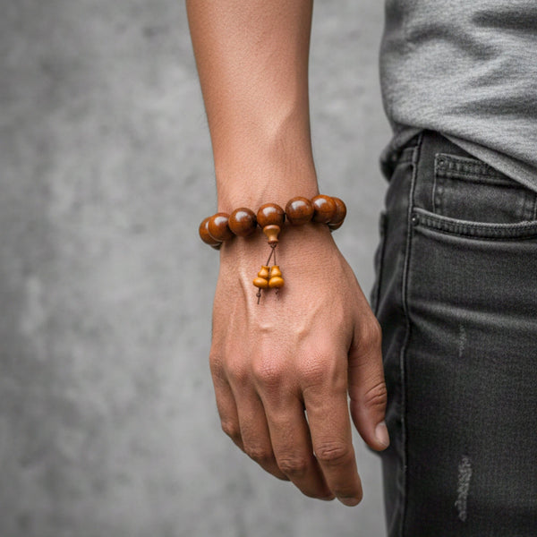 WALDOR - 21mm Wooden Beads Bracelet with Natural Stone - Adjustable Bracelet