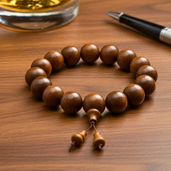 WALDOR - 21mm Wooden Beads Bracelet with Natural Stone - Adjustable Bracelet