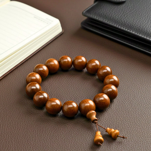 WALDOR - 21mm Wooden Beads Bracelet with Natural Stone - Adjustable Bracelet