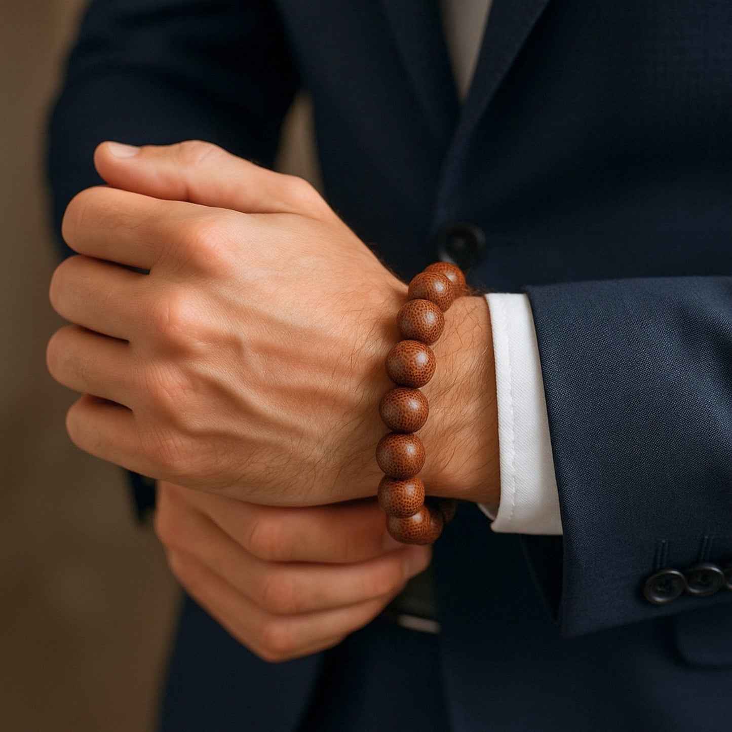 THE MEN THING Bead Bracelet WOODREALM - 12mm Beads Bracelet with Natural Stone - Adjustable Bracelet